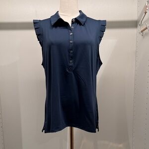 Sigrid Olsen Midnight Blue Ruffle Sleeve Golf or Tennis Blouse SPF50 dry fast